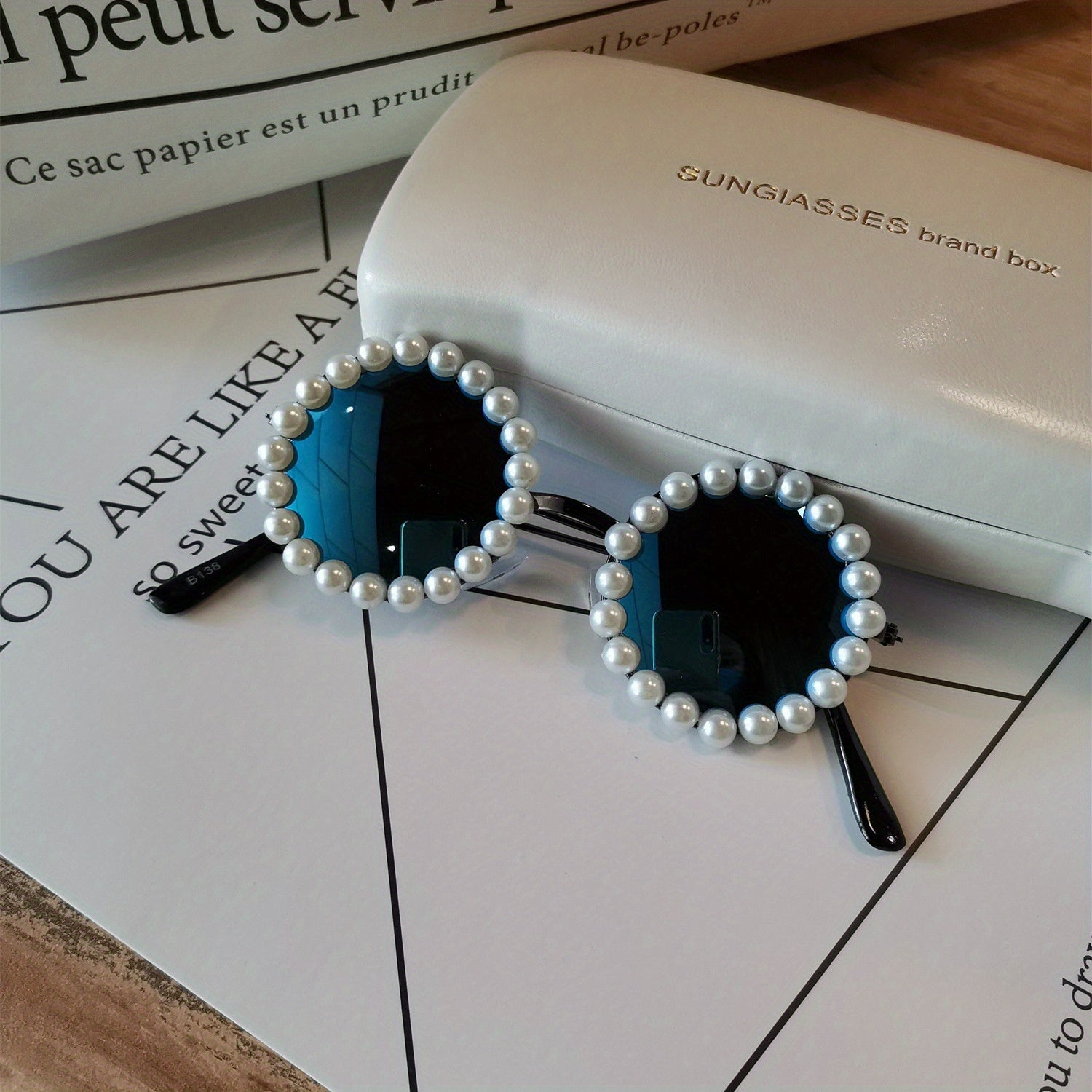 Children's Round Frame Sunglasses with Faux Pearl Details