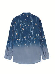 Ombre Floral Print Long Sleeve Button Up Shirt