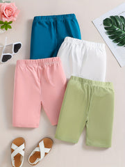4pcs Girls Solid Elastic Waist Safety Shorts Leggings Under Skirt Dress