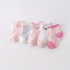 5pairs Girls Cartoon Animal Mesh Ankle Socks For Kids