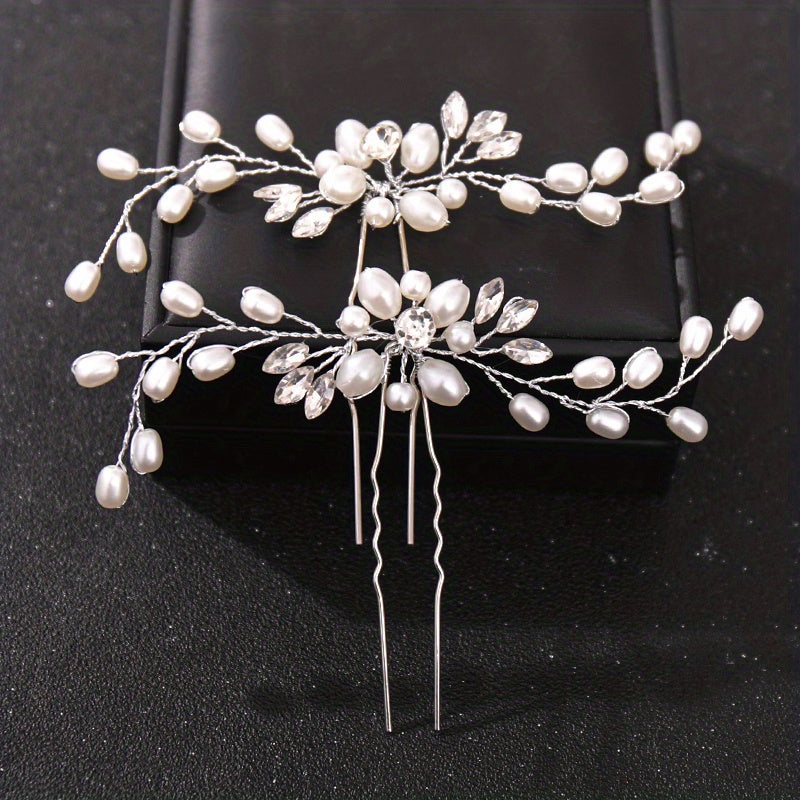 Crystal Faux Pearl Hairpin Wedding Hair Accessories Bridal Rhinestone Flower