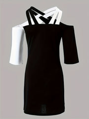 Colorblock Cold Shoulder Bodycon Dress
