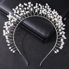 Hand Woven Hairband Leaf Faux Pearl Headbands For Women Bride Crown Tiara Weddin