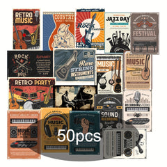 50 Vintage Music Poster Stickers Retro Designs for Gadgets & Gear