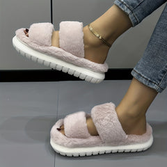 Women's Fuzzy House Slippers Warm & Comfy Open Toe Indoor Shoes Non Slip