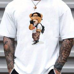 Cartoon Teddy Bear Print Men's Graphic Crew Neck T shirt