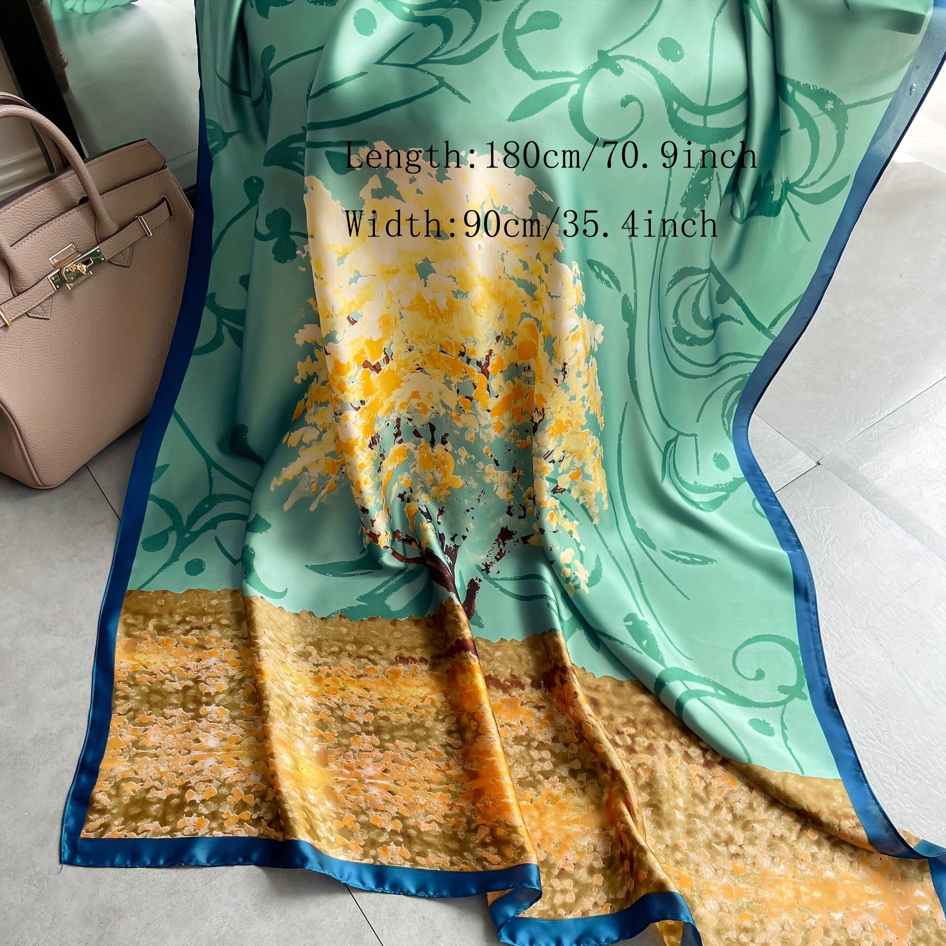 Bohemian Fallen Leaves Print Satin Scarf