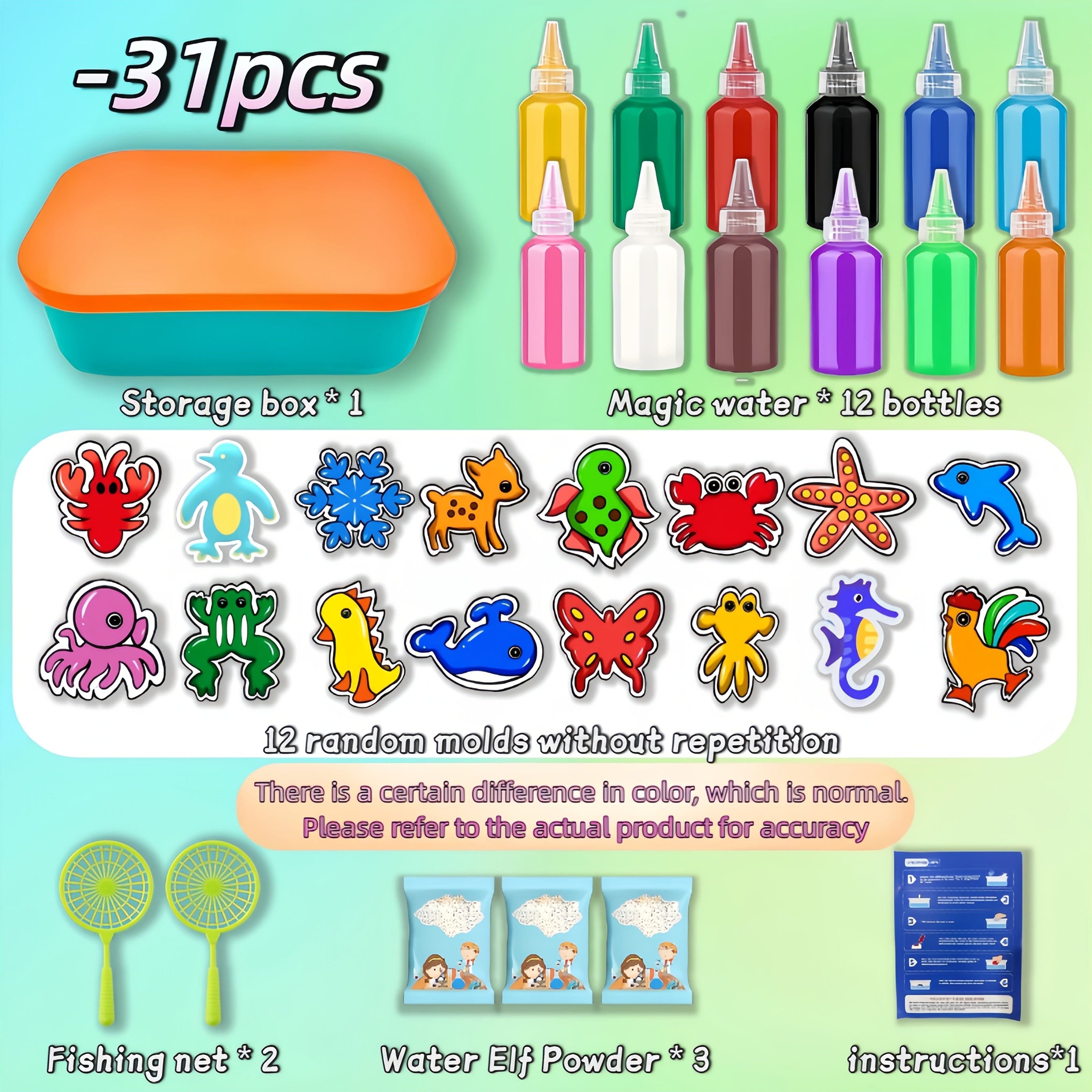 Magic Water Elf Set DIY Toy Educational Game with 12 Bottles & Molds