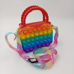 Rainbow Silicone Crossbody Bag Bubble Decompression Toy Handbags For Children