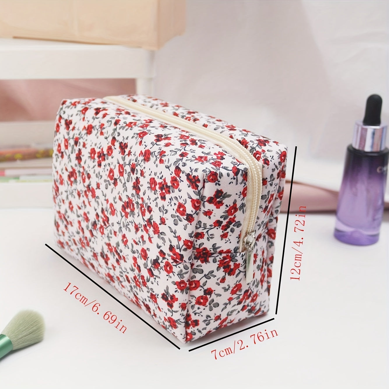 Floral Print Zipper Makeup Bag For Women Purse Cosmetic Bag Travel Toiletry Bag