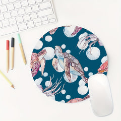 Sea Turtle Round Mouse Pad Non Slip Rubber Base Mousepad