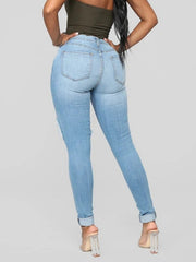 Distressed Skinny Leg Jeans High Waist Elastic Slim Fit Denim Pants