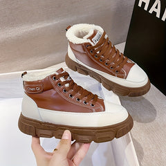 Women's Plush Winter Snow Boots Anti-slip Lace Up Board Shoes