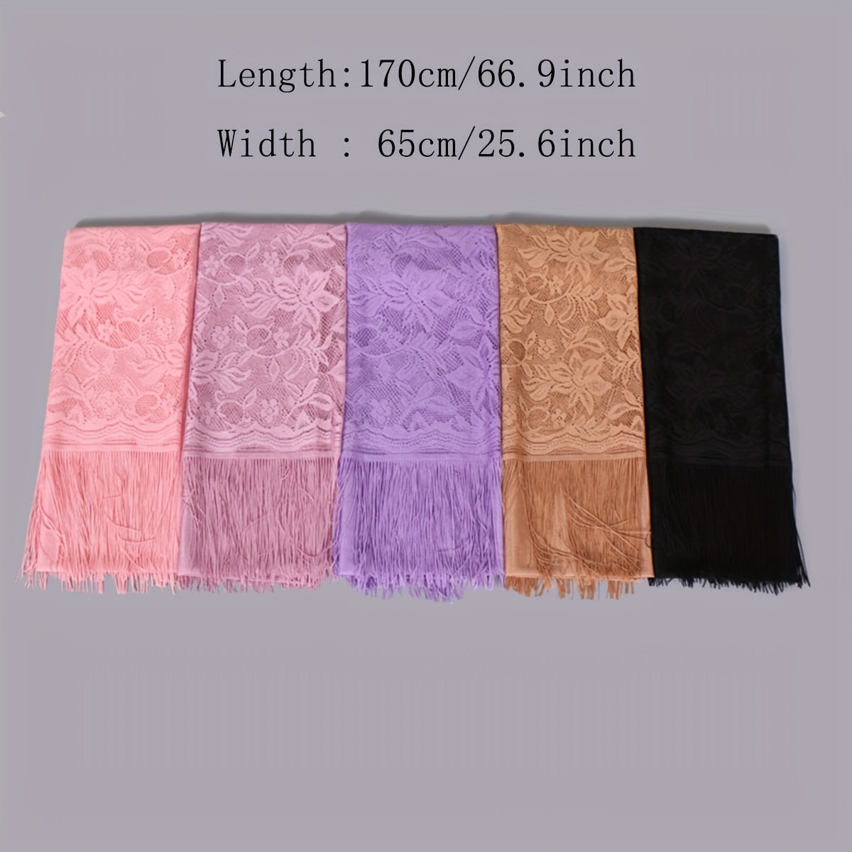 Solid Embroidery Scarf Lace Church Veil Wedding Bridal Shawl Hollow Tassel
