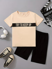 Boys Keep Up Print T Shirt & Sport Shorts Set Casual Comfortable