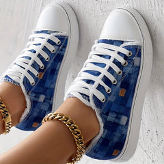 Plaid Pattern Denim Sneakers Low Canvas Flat Shoes