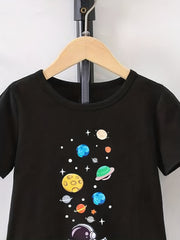 Boy's Astronaut Planet Print 2pcs T shirt & Shorts Set