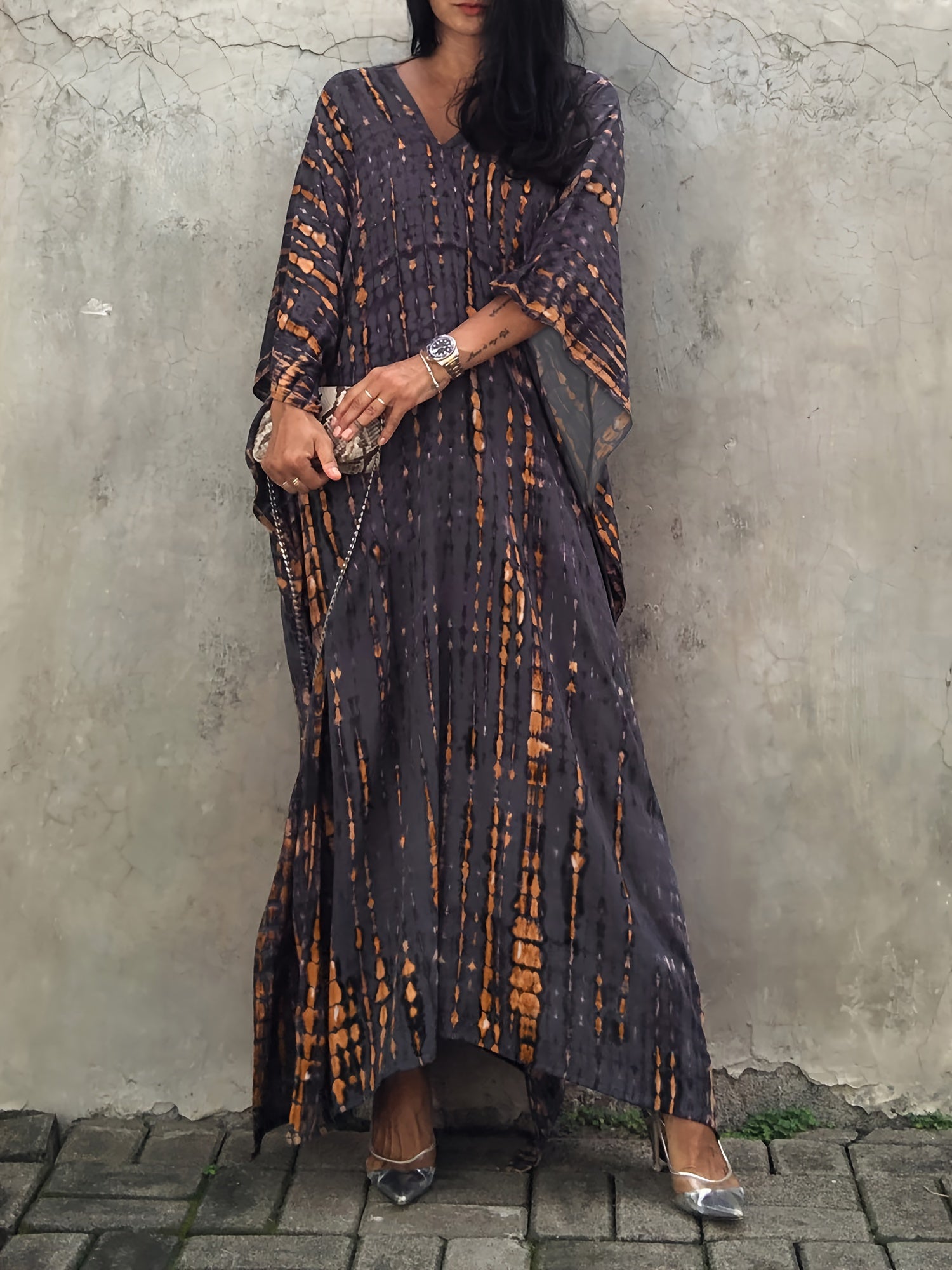 Boho Cover Up Women's Plus Striped Maxi Kaftan Cover Up Dress