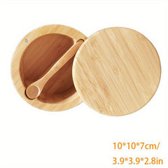2pcs Bamboo Salt Box Salt Cellar Wooden Storage Box Spice Storage Box With Lid