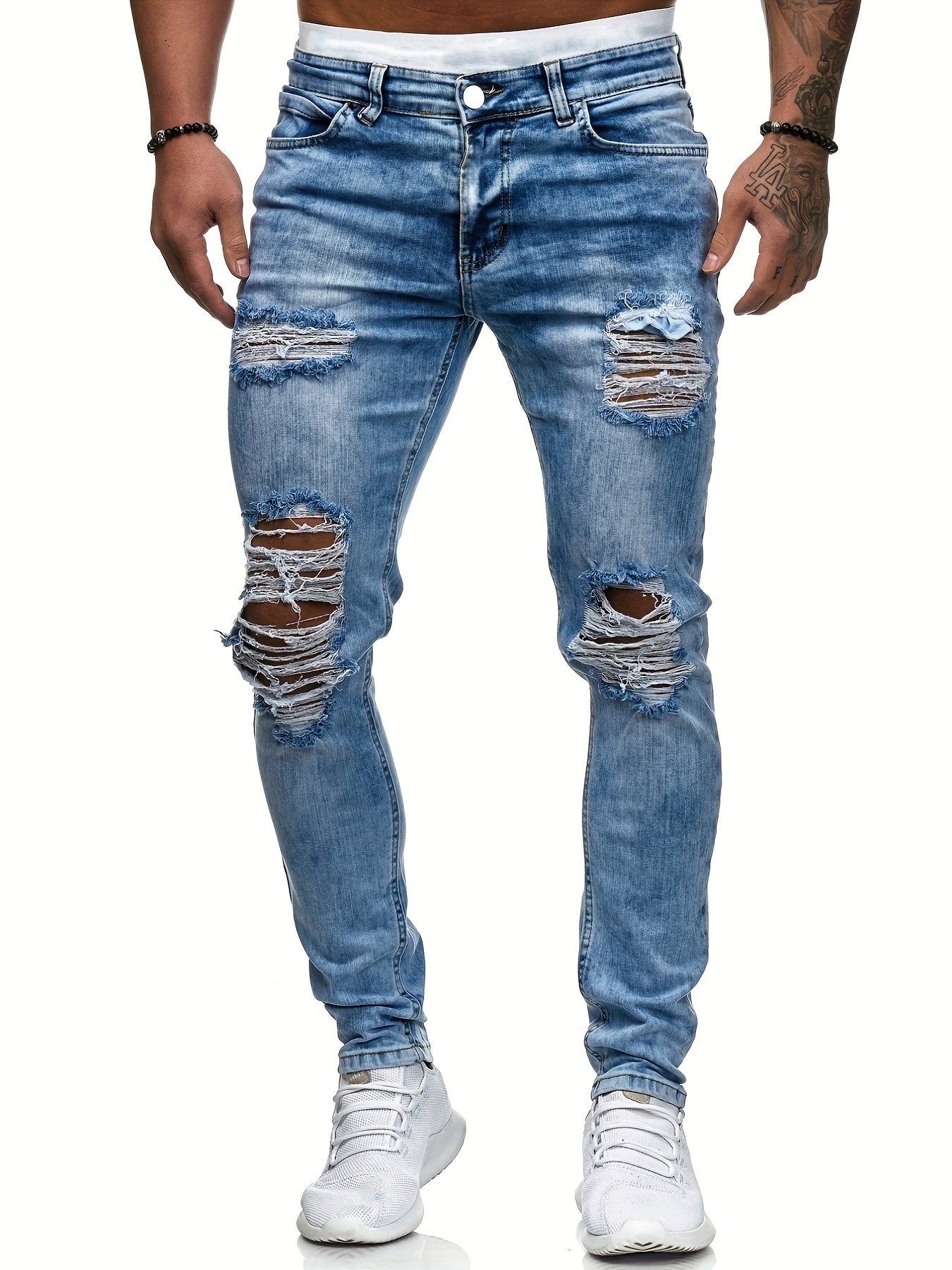 Slim Fit Ripped Jeans Mens Distressed Denim Pants