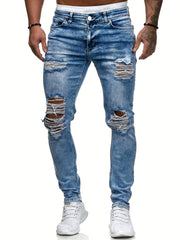Slim Fit Ripped Jeans Mens Distressed Denim Pants