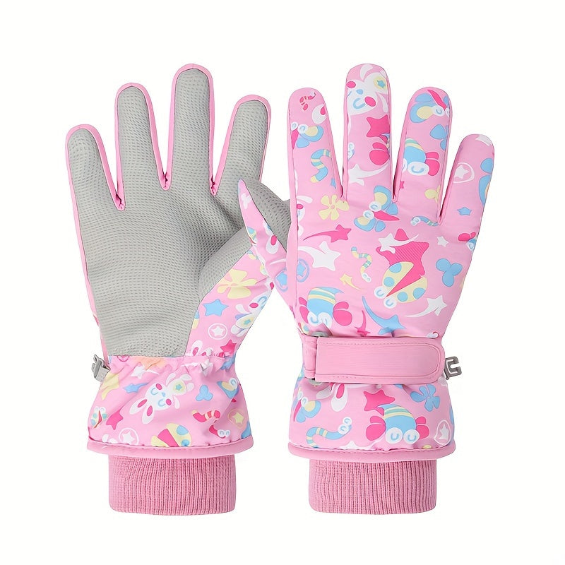 Kids Skiing Gloves, Warm Cartoon Padded Outdoor Riding Gloves