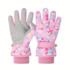 Kids Skiing Gloves, Warm Cartoon Padded Outdoor Riding Gloves
