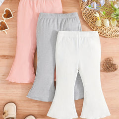 Toddler Baby Girl's Flared Pants 3pcs Outfit Ribbed Knit Leggings
