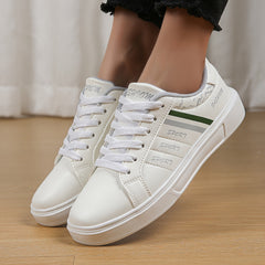 Stripes Pattern Faux Leather Skate Shoes Wear Resistance Non Slip Flat Sneakers
