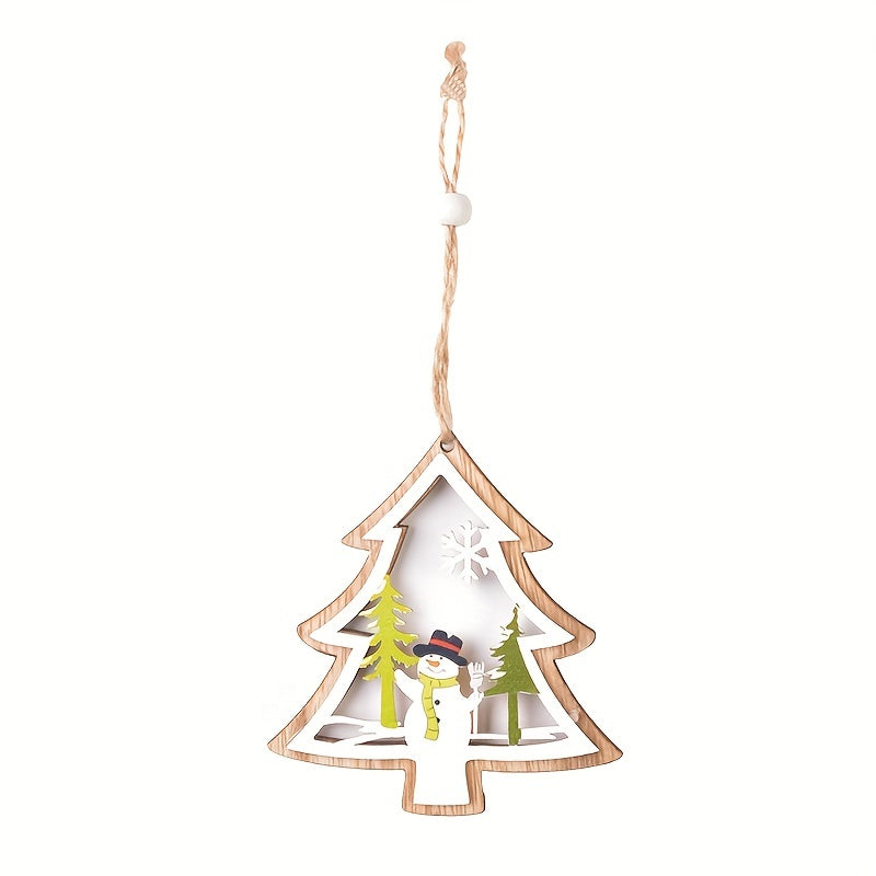 1pc Christmas Wooden Hollow Tree Pendant with Star Pendant