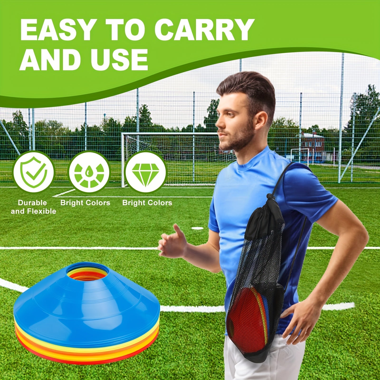 25pcs Agility Training Cones With Carry Bag for Soccer Basketball