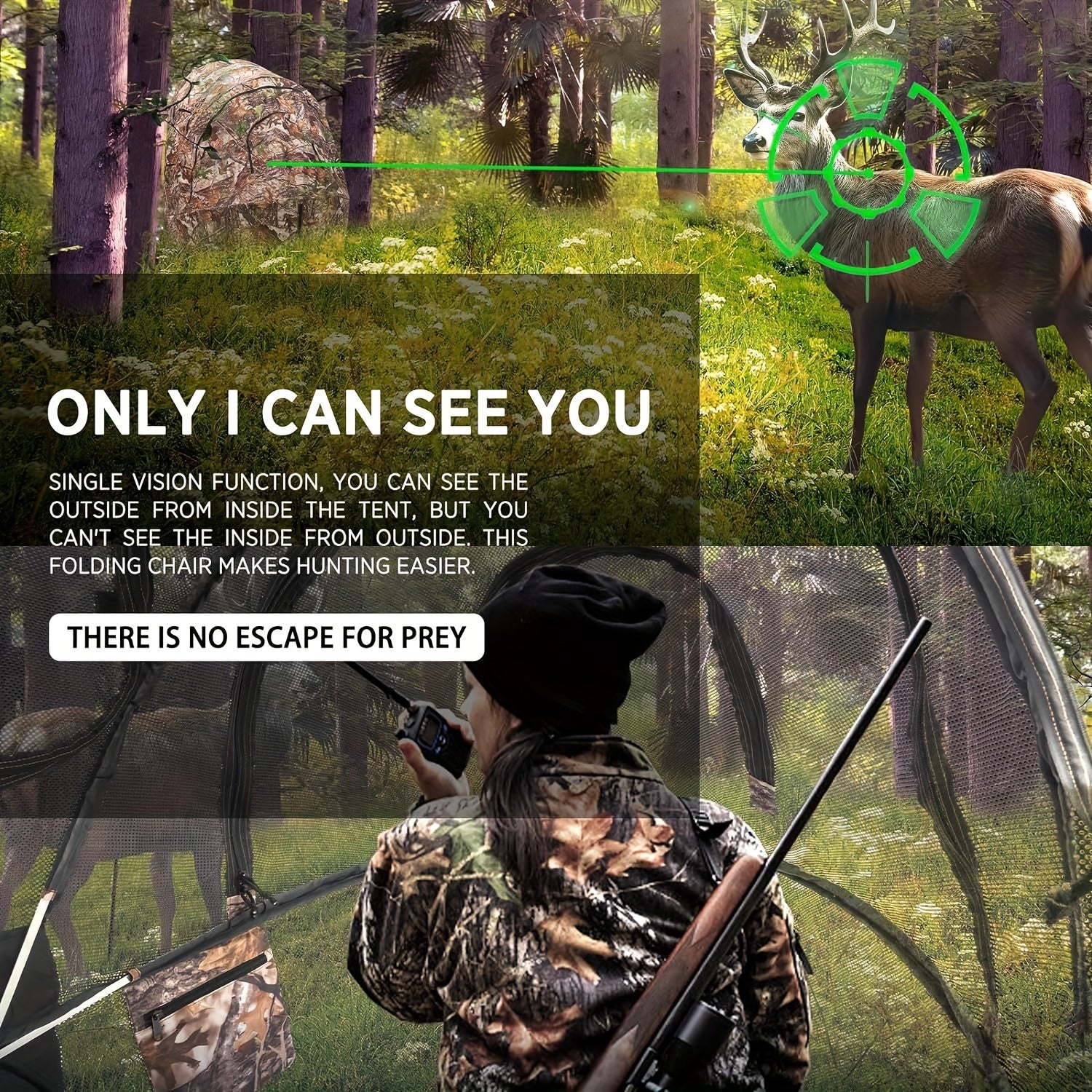 Camouflage Ground Blind for Deer and Turkey, Waterproof, Single Camo Design