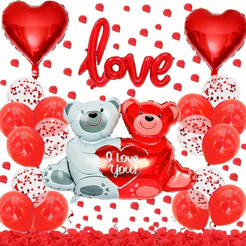 1022pcs Petal Heart Bear Latex Balloon Set for Proposals Engagements Weddings