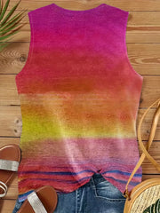 Beach & Letter Print Tank Top Sleeveless Casual Crew Neck Tank Top