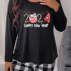 Snowman Print Long Sleeve Home Wear Tee