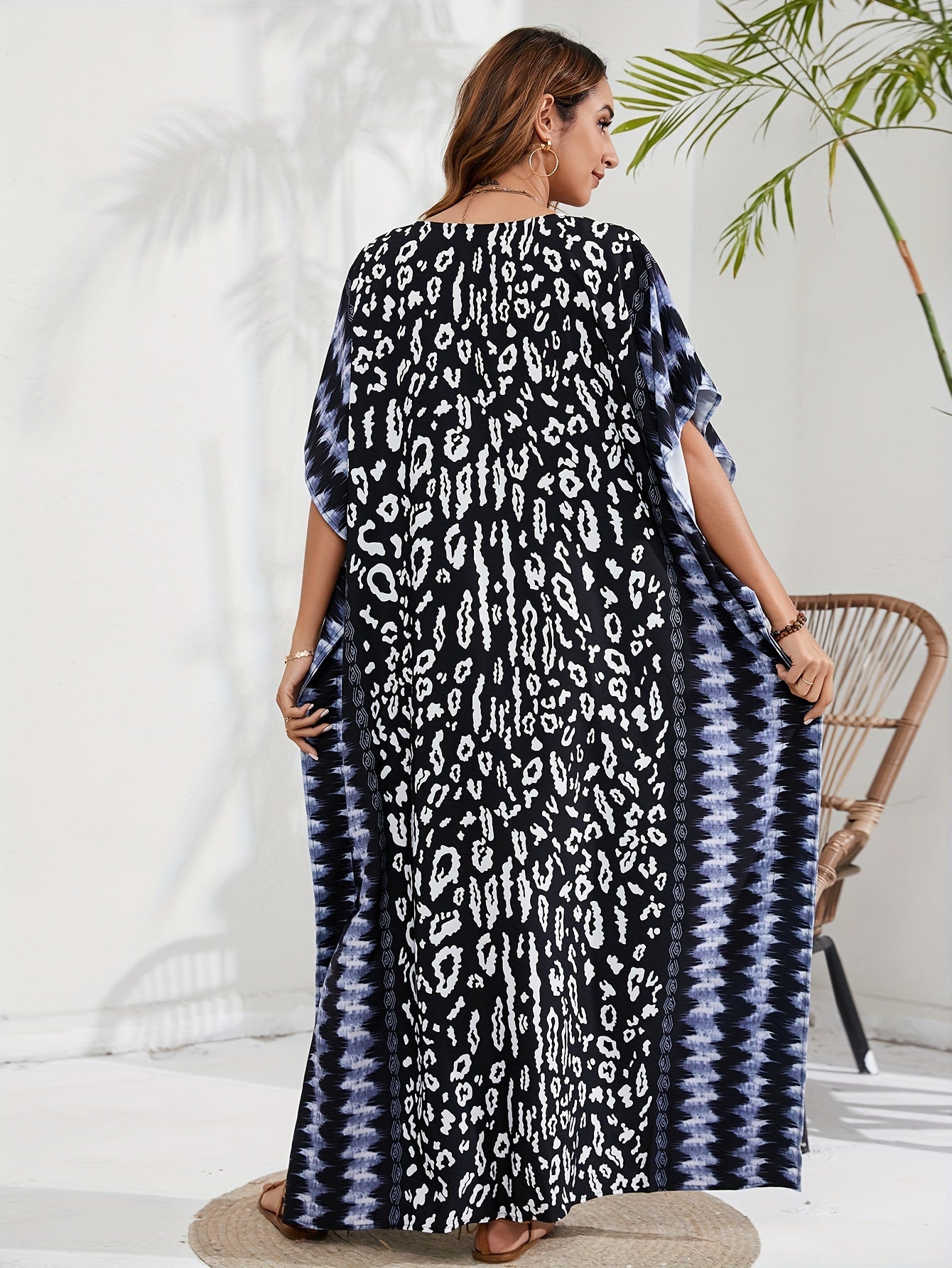 Boho Leopard & Tie Dye Maxi Split Cover Up Dress