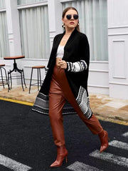 Colorblock Knit High Stretch Sweater Cardigan Women's Plus Long Casual