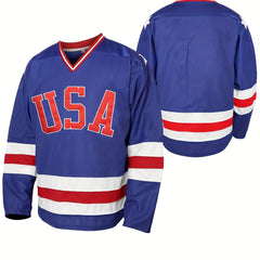 Men's Stripe Long Sleeve Ice Hockey Jersey Retro Classic Embroidery