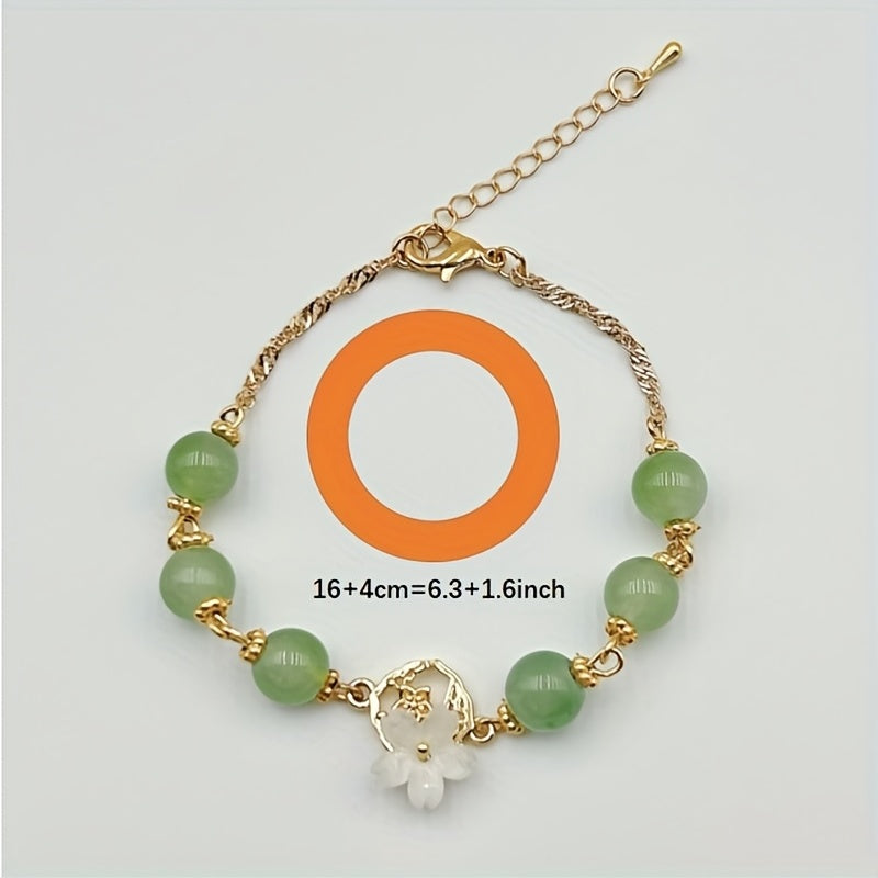 Peach Blossom Green Bead Bracelet - Chinese Style