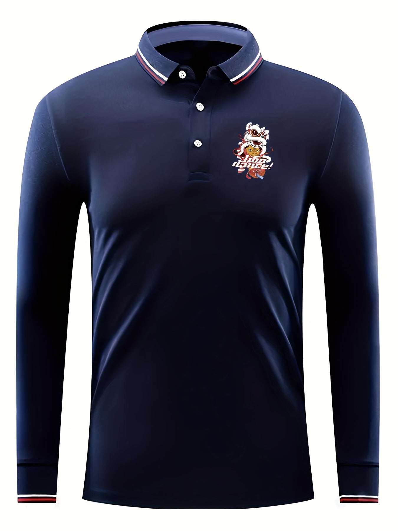 Lion Dance Pattern Men's Casual Comfy Long Sleeve Shirt