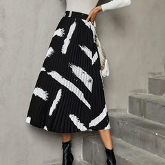 Abstract Print Pleated High Waist Skirt