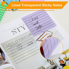 6 Lined Transparent Sticky Notes 7.62cmx7.6cm Soft Clear