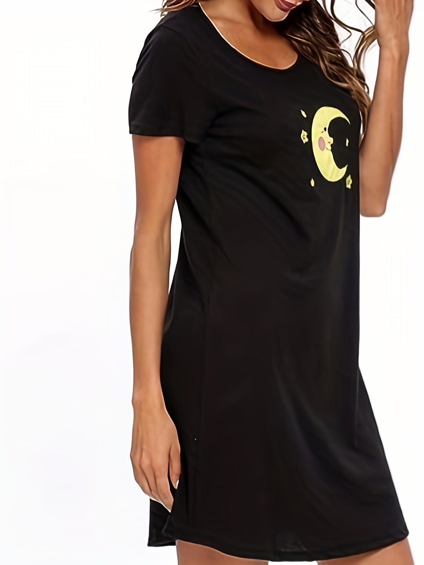 Moon Print NightDress Short Sleeve Pajama Dress Women's Sleepwear