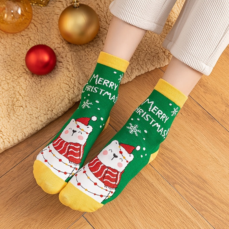 3 Pairs Girls Kids Christmas Socks Cartoon Pattern Crew Socks Children s Socks