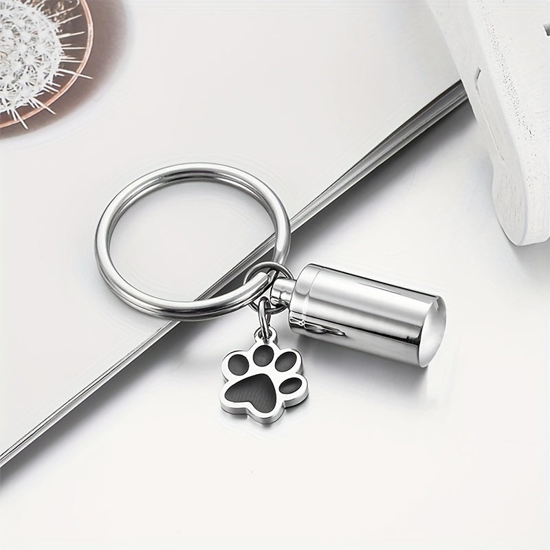 Stainless Steel Paw Print Memorial Cremation Urn Key Chain