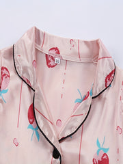 Girls 2 Piece Pajamas Strawberry Graphics Button Down Shirt & Shorts