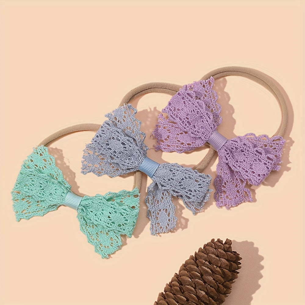 Headband For Baby Girls Soft Nylon Elastic Lace Bow Hair Bands