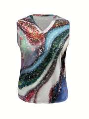 Marble Print V Neck Stretch Tank Top