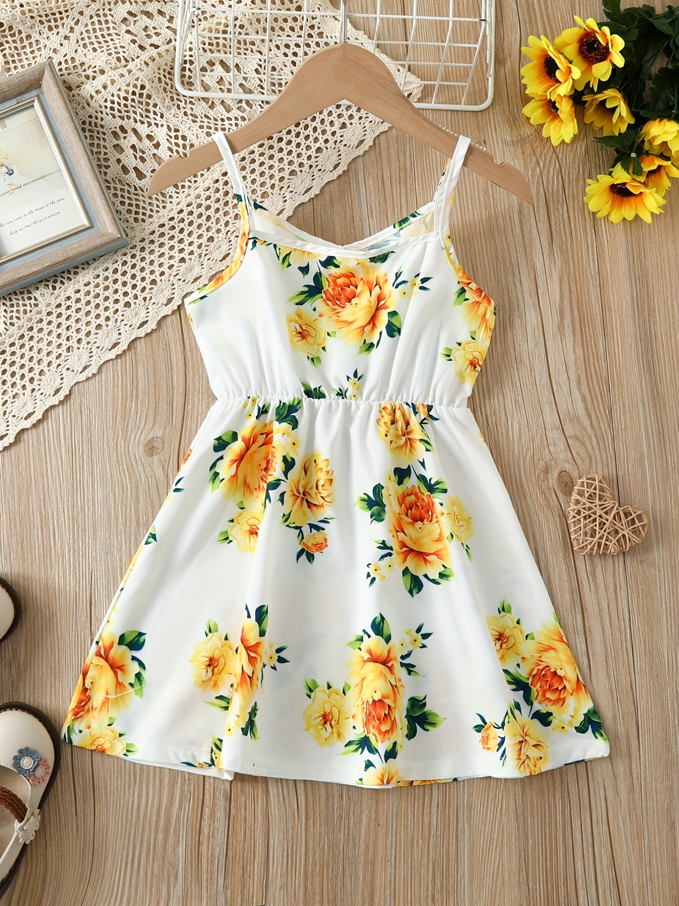 Girls V Neck Floral Print Cami Dress for Summer