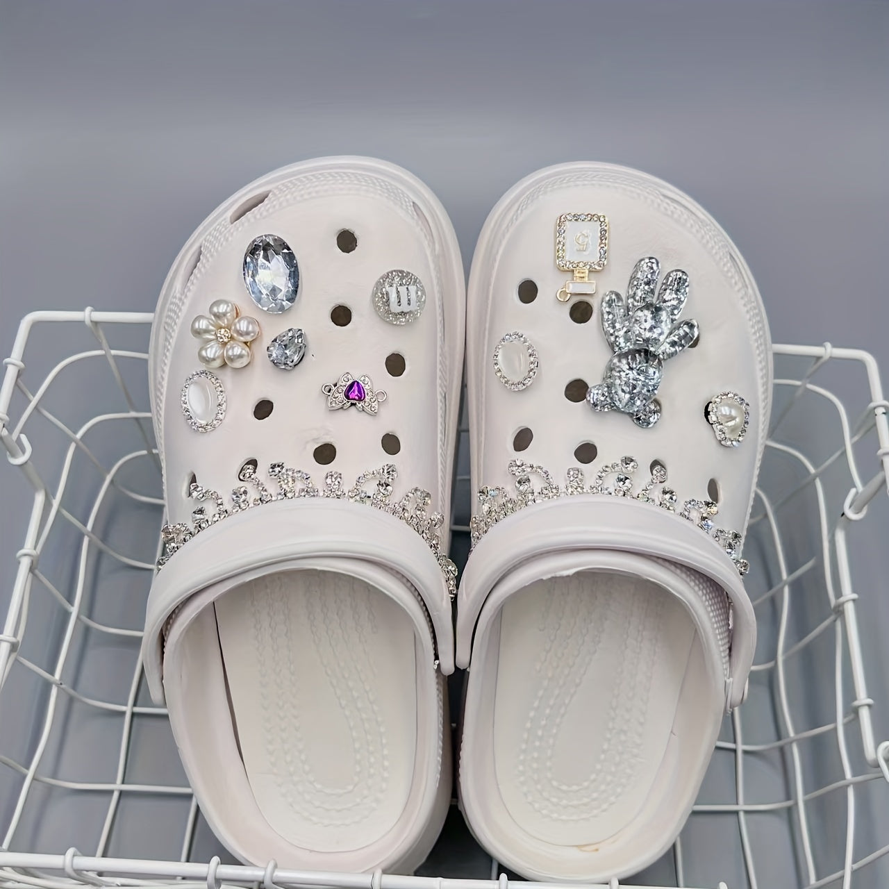 Rhinestone Shoe Decoration Set, Heart Pearl Buckle Flower DIY Charm